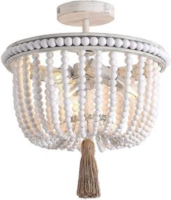 img 4 attached to 🌟 Boho Flush Mount Ceiling Light - 12.6-inch White Wood Beaded Chandelier, 3-Light Fixture for Bedroom, Hallway, Entryway, Foyer, and Nursery