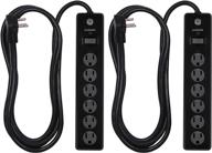 🔌 2 pack ge 6-outlet surge protector with 10 ft extension cord - power strip, 600 joules, flat plug, twist-to-close safety covers, protected indicator light, ul listed (black, 54646) logo