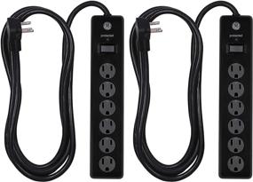 img 4 attached to 🔌 2 Pack GE 6-Outlet Surge Protector with 10 Ft Extension Cord - Power Strip, 600 Joules, Flat Plug, Twist-to-Close Safety Covers, Protected Indicator Light, UL Listed (Black, 54646)