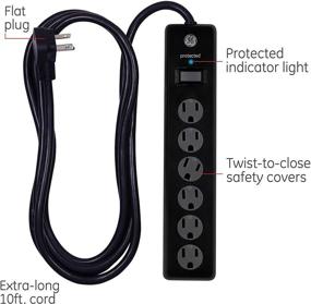 img 3 attached to 🔌 2 Pack GE 6-Outlet Surge Protector with 10 Ft Extension Cord - Power Strip, 600 Joules, Flat Plug, Twist-to-Close Safety Covers, Protected Indicator Light, UL Listed (Black, 54646)