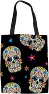 🌸 floral skull pattern uniceu women's canvas tote bag - stylish handbag purse ideal for shopping logo