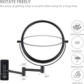 img 2 attached to 🪞 Black Wall Mounted Makeup Mirror - 10x Magnification, Extendable Two-Sided Swivel Design, 8" Diameter Frame