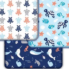 img 4 attached to 🐳 GROW WILD 3 Pack Soft Jersey Cotton Fitted Crib Sheets | Gender-Neutral Crib Sheets for Boys or Girls | White Blue Baby Crib Sheets | Ocean Whale Narwhal Design