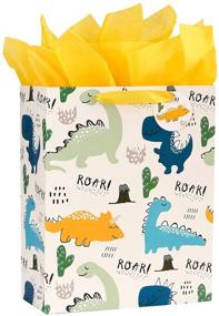 img 4 attached to 🦕 13-Inch Large Gift Bag with Tissue Paper for Children - Dinosaur Theme