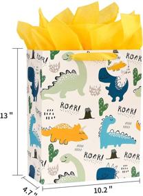img 2 attached to 🦕 13-Inch Large Gift Bag with Tissue Paper for Children - Dinosaur Theme