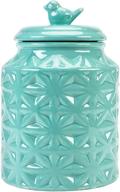 🍪 charming vintage turquoise ceramic cookie jar: airtight lid, embossed star and bird design – mygift kitchen canister логотип