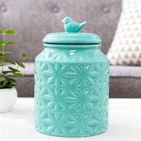 img 2 attached to 🍪 Charming Vintage Turquoise Ceramic Cookie Jar: Airtight Lid, Embossed Star and Bird Design – MyGift Kitchen Canister