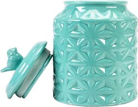 img 1 attached to 🍪 Charming Vintage Turquoise Ceramic Cookie Jar: Airtight Lid, Embossed Star and Bird Design – MyGift Kitchen Canister