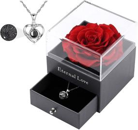 img 4 attached to Preserved Rose Drawer: A Romantic Gift for Her on Valentine's Day & Mother's Day, includes 'Love You' Necklace in 100 Languages - Red Rose