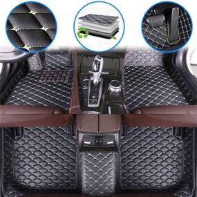 img 4 attached to Ruberpig Car Custom Floor Mats For Dodge Challenger 2Door 2015-2019 Luxury Leather Full Coverage Floor Liner Full Set (Black Beige)