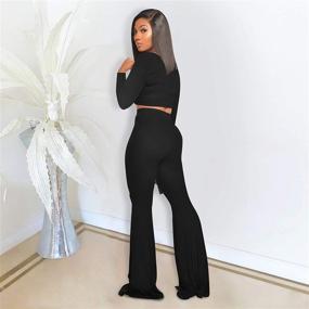 img 3 attached to 👗 Stylish Women's Two Piece Outfit: Crop Top + Flared Long Pants Sweat Suits | Ribbed Fit Tracksuits | Yoga Set