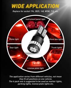 img 1 attached to 🔴 AUXITO 194 LED Light Bulb: Brilliant Red 168 2825 W5W T10 Wedge 24-SMD 3014 Chipsets - Car Dome Map License Plate Lights (Pack of 10)