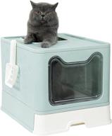 🐱 convenient exlarge foldable cat litter box with lid - top entry design, anti-splashing, reducing litter tracking (blue) logo