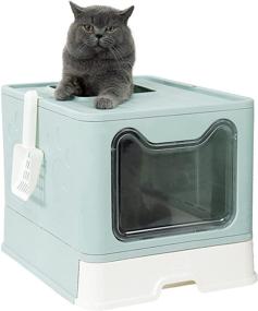 img 4 attached to 🐱 Convenient Exlarge Foldable Cat Litter Box with Lid - Top Entry Design, Anti-Splashing, Reducing Litter Tracking (Blue)