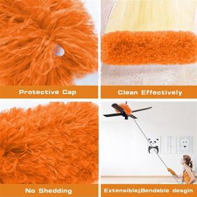 img 2 attached to 🪒 Telescoping Extension Feather Duster Kit - Reusable Bendable Microfiber Dusters, 100 Inch Pole, Washable Lightweight Dusters for Ceiling Fan