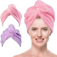 🎀 2 pack super absorbent microfiber hair towel wrap for women with long thick & curly hair - quick dry hair turban in pink & purple logo