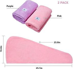 img 2 attached to 🎀 2 Pack Super Absorbent Microfiber Hair Towel Wrap for Women with Long Thick & Curly Hair - Quick Dry Hair Turban in Pink & Purple