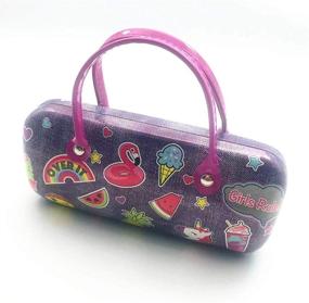 img 3 attached to Colorful Hard Plastic Clamshell Children's Glasses Case - Convenient Handle, Glasses Pouch Included