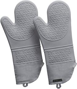 img 4 attached to 🧤 15-inch Gray Silicone Oven Mitts: High Heat Resistant Kitchen Mittens, Non-Slip Pot Holders with Flexible Oven Gloves, Extra Long Potholders for Cooking and Baking, Quilted Liner, Pack of 2