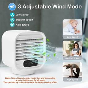 img 1 attached to Zarcdo 3in1 Portable Air Conditioner - 2000mAh Rechargeable Mini Desktop Mobile Cooling Fan for Home, Office, Room, Camping - White, Small Evaporative Cooler with Adjustable 3 Speeds