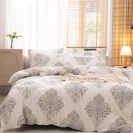 набор постельного белья jellymoni с дамасским узором и цветочным орнаментом - кремовый 🌸 белый хлопковый комплект одеял с молнией (3 предмета, размер queen) логотип