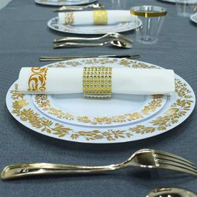 img 2 attached to 🎉 Stondino 240Pcs Gold Dinnerware Set: Plastic Gold Rimmed Plates, Cups, Napkins, and Cutlery - Perfect for Christmas Parties!