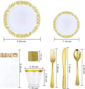 img 3 attached to 🎉 Stondino 240Pcs Gold Dinnerware Set: Plastic Gold Rimmed Plates, Cups, Napkins, and Cutlery - Perfect for Christmas Parties!