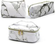 versatile 3 pack marble makeup bag organizer travel cosmetic bags for women and girls - small & large make up pouches, beauty must-haves for teens! logo