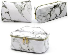 img 4 attached to Versatile 3 Pack Marble Makeup Bag Organizer Travel Cosmetic Bags for Women and Girls - Small & Large Make Up Pouches, Beauty Must-Haves for Teens!