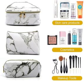 img 3 attached to Versatile 3 Pack Marble Makeup Bag Organizer Travel Cosmetic Bags for Women and Girls - Small & Large Make Up Pouches, Beauty Must-Haves for Teens!