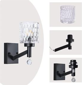 img 1 attached to 💡 Modern Black Vintage Wall Sconce with Glass Shade, Crystal Pendant for Bathroom, Living Room, Dining Room, Kitchen Island, Hallway, Bedroom Lighting Fixture