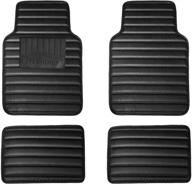 🚗 fh group f12001carbonblack luxury universal all-season heavy-duty faux carbon fiber look car floor mats with black-pattern stripe design, 3-d anti-skid/slip backing logo