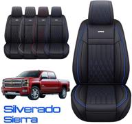 customized aierxuan car seat covers for chevy silverado & gmc sierra - front pair, waterproof faux leather, 2007-2021 1500/2500/3500hd crew, double, extended cab pickup truck - black & blue logo