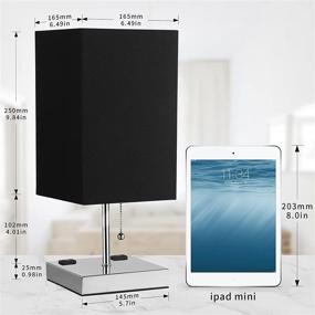 img 2 attached to 💡 Bedside Table Lamp with Outlet & 2-Prong A/C Outlets, Small Black Desk Light with Fabric Lampshade, Ideal Bedroom Lamps for Living Room