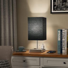 img 1 attached to 💡 Bedside Table Lamp with Outlet & 2-Prong A/C Outlets, Small Black Desk Light with Fabric Lampshade, Ideal Bedroom Lamps for Living Room