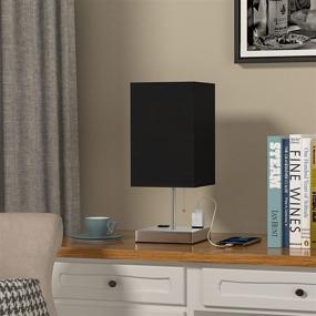 img 3 attached to 💡 Bedside Table Lamp with Outlet & 2-Prong A/C Outlets, Small Black Desk Light with Fabric Lampshade, Ideal Bedroom Lamps for Living Room