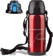 stainless steel vacuum insulated sports water bottle - drop forged double wall - anti 🔴 sweat thermos with leak-proof travel lid - hiking/paracord survival handle - portable water bottle - 28oz (red) logo