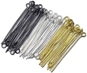 img 4 attached to 🧵 Premium Beading Station Eye Pins 300pcs Set: Silver/Gold/Black Plated, 21GA, 1.5"/35mm Length