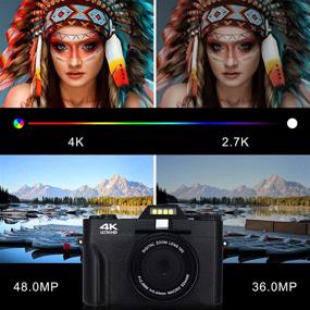 img 3 attached to Цифровая камера-видеокамера WiFi 4K 48MP с ночным режимом ИК, цифровым зумом 16X, съемкой для YouTube, поворотным экраном и широкоугольным объективом - в комплекте 2 батареи