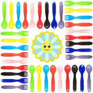 🍴 youngever 36 pcs plastic toddler utensils: set of 18 in 9 assorted colors - forks, spoons, dishwasher safe, toddler silverware & cutlery set logo