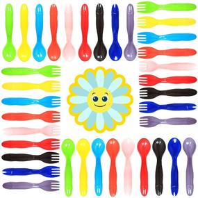 img 4 attached to 🍴 Youngever 36 Pcs Plastic Toddler Utensils: Set of 18 in 9 Assorted Colors - Forks, Spoons, Dishwasher Safe, Toddler Silverware & Cutlery Set
