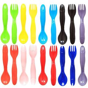 img 3 attached to 🍴 Youngever 36 Pcs Plastic Toddler Utensils: Set of 18 in 9 Assorted Colors - Forks, Spoons, Dishwasher Safe, Toddler Silverware & Cutlery Set