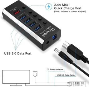 img 3 attached to 🔌 Ikuai 5 Port Powered USB Hub 3.0 with Fast Charging Port - USB Extender Hub with Power Adapter and On/Off Switches