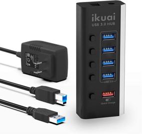 img 4 attached to 🔌 Ikuai 5 Port Powered USB Hub 3.0 with Fast Charging Port - USB Extender Hub with Power Adapter and On/Off Switches