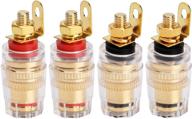 🔌 gold plated binding post banana plugs for speaker amplifier terminals | 4mm plug with transparent covers | connectors in red & black | 2 pairs (small-short) logo