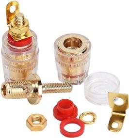 img 1 attached to 🔌 Gold Plated Binding Post Banana Plugs for Speaker Amplifier Terminals | 4MM Plug with Transparent Covers | Connectors in Red & Black | 2 Pairs (Small-Short)