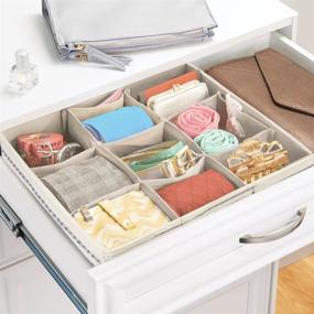 img 3 attached to 👙 mDesign Soft Fabric Drawer & Closet Organizer Bin for Lingerie, Bras, Socks - Divided 9 Sections, Textured Print, Natural/Cobalt