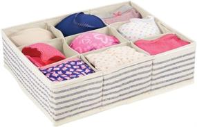 img 1 attached to 👙 mDesign Soft Fabric Drawer & Closet Organizer Bin for Lingerie, Bras, Socks - Divided 9 Sections, Textured Print, Natural/Cobalt