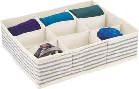 img 4 attached to 👙 mDesign Soft Fabric Drawer & Closet Organizer Bin for Lingerie, Bras, Socks - Divided 9 Sections, Textured Print, Natural/Cobalt