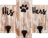 🐾 tbfm his her dog hanger – unique white key holder and dog leash hanger with 3 hooks for wall, rustic entryway décor, cute housewarming gifts for dog owners & lovers – 9.8" wide x 7.9" tall логотип